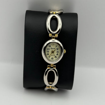 Carvel Ladies Quartz Watch MOP Oval Dial Silver Gold Tone Bracelet Working 19mm