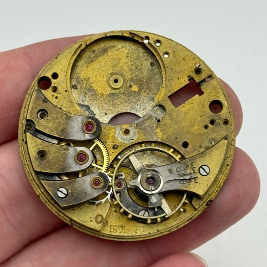 42.9mm Buren 19 28/12 Balance Intact Partial Pocket Watch Movement PARTS SPARE