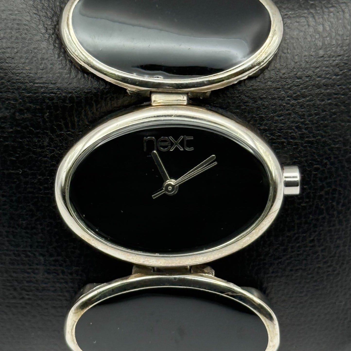 Next Ladies Quartz Watch Black Silver Tone Oval Bracelet Working 30mm 6 Inches