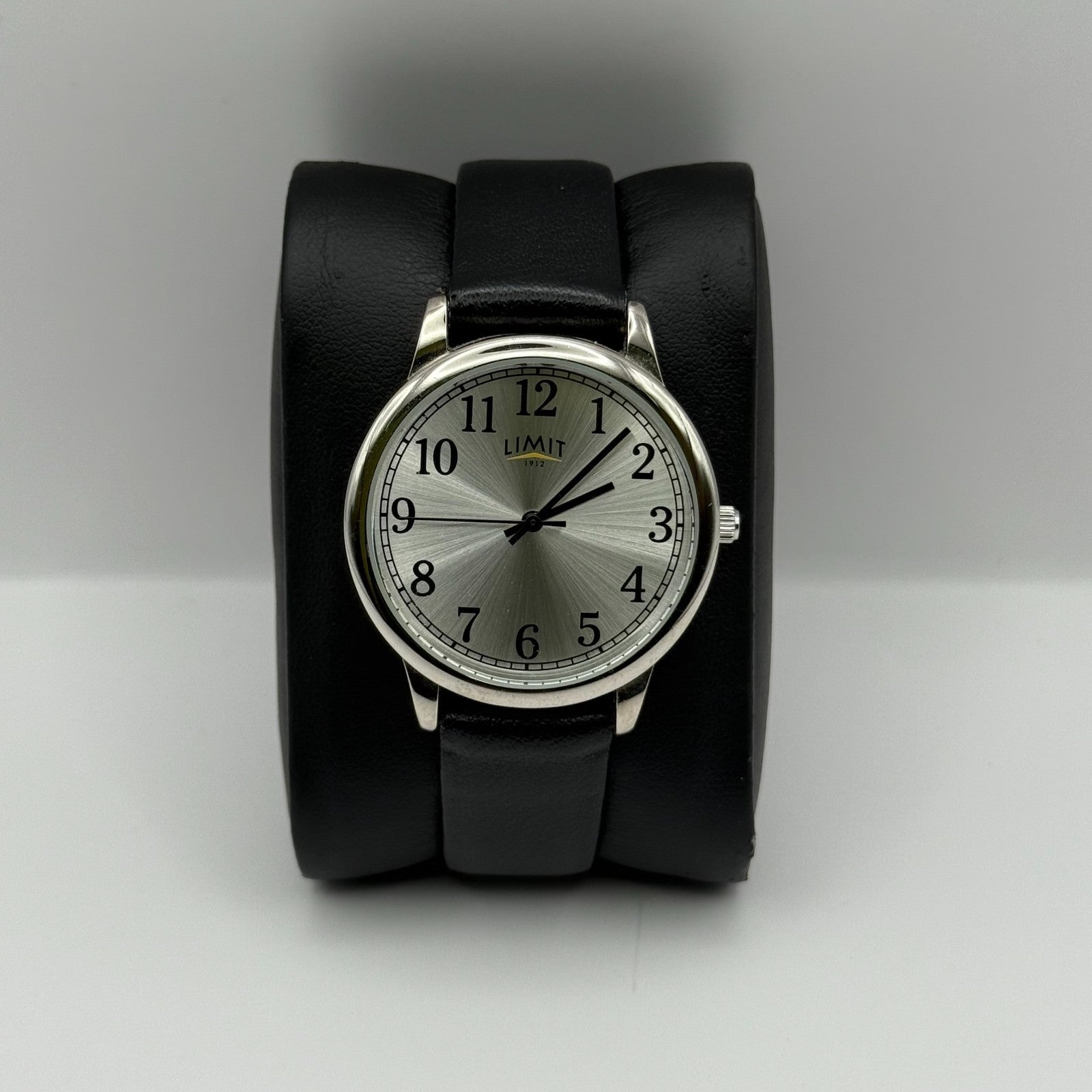 Limit 1912 Ladies Quartz Watch Silver Dial Black Strap Working 34mm New Battery