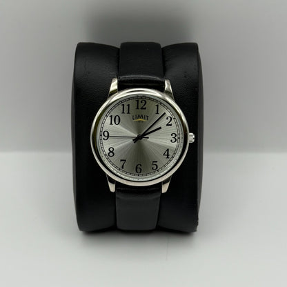 Limit 1912 Ladies Quartz Watch Silver Dial Black Strap Working 34mm New Battery