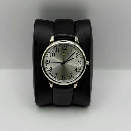 Limit 1912 Ladies Quartz Watch Silver Dial Black Strap Working 34mm New Battery
