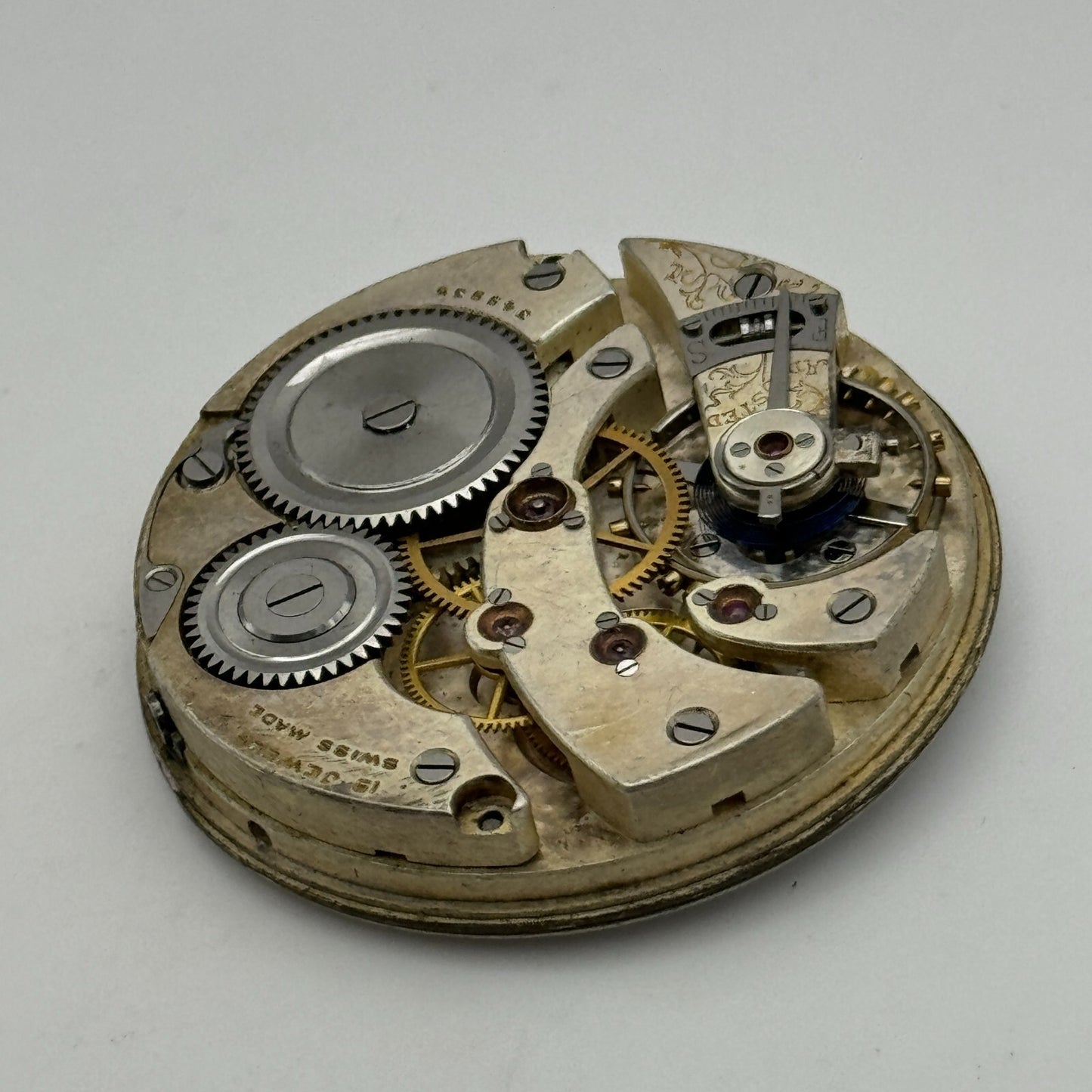 42mm Unidentified High Grade 19 Jewels Swiss Hunter Pocket Watch Movement PARTS