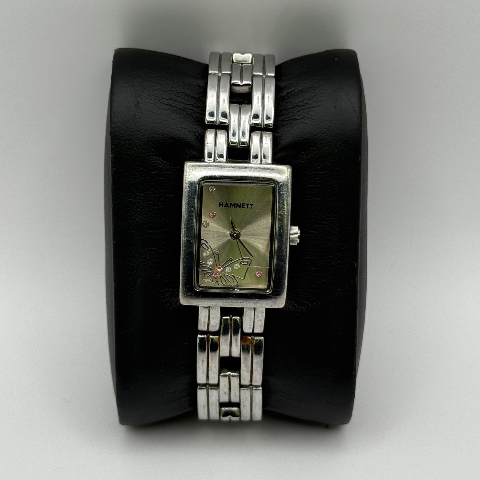 Hamnett Ladies Quartz Watch Butterfly Dial Silver Tone Bracelet Working 19mm