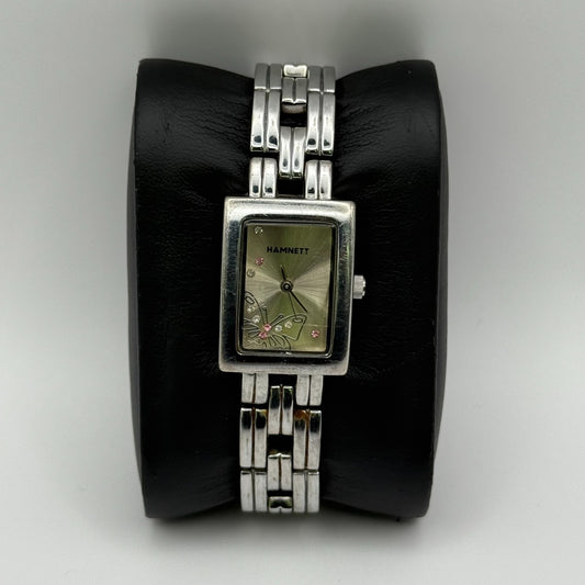 Hamnett Ladies Quartz Watch Butterfly Dial Silver Tone Bracelet Working 19mm