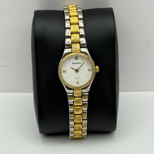 20mm Working Ladies Sekonda Two Tone White Dial Japan Quartz Watch 6.75 Inches