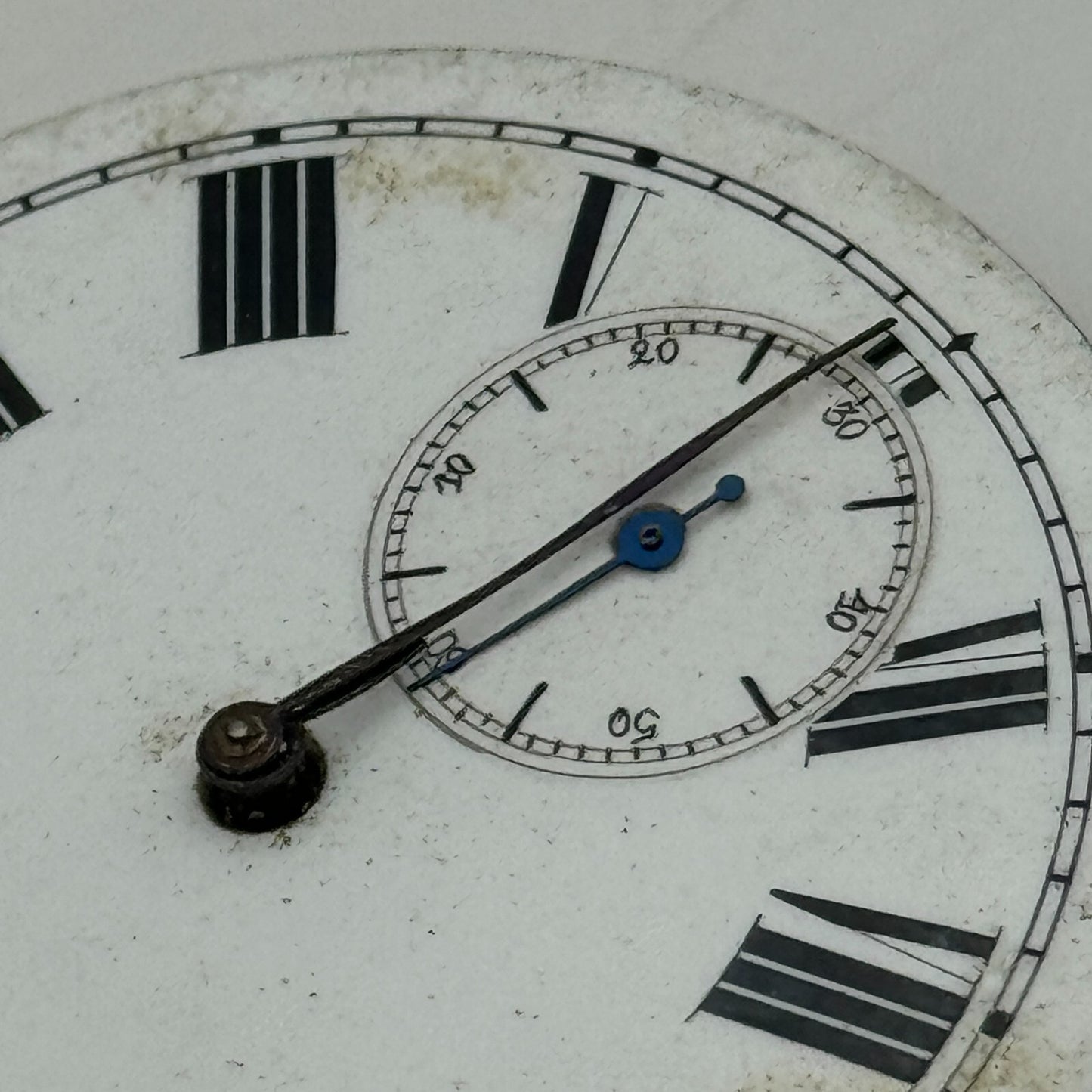 47.6mm Antique Unidentified Key Wound Pocket Watch Movement Dial PARTS REPAIR