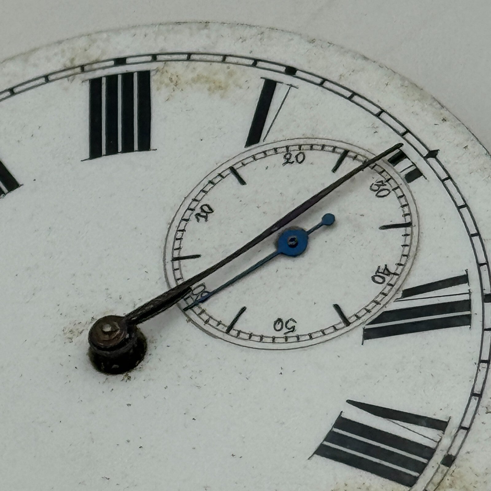 47.6mm Antique Unidentified Key Wound Pocket Watch Movement Dial PARTS REPAIR