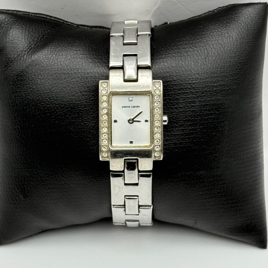 Working Pierre Cardin Jewelled Ladies Silver Tone 18mm Quartz Watch 5.75 Inches