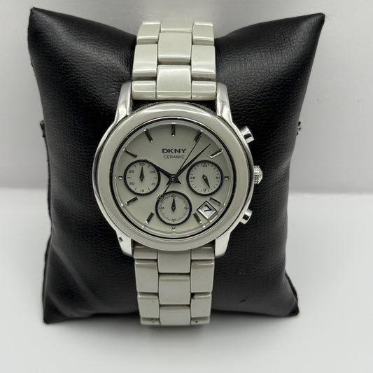 DKNY Ceramic Chronograph Watch Quartz Date Dial 38mm NY-8506 Bracelet Unisex