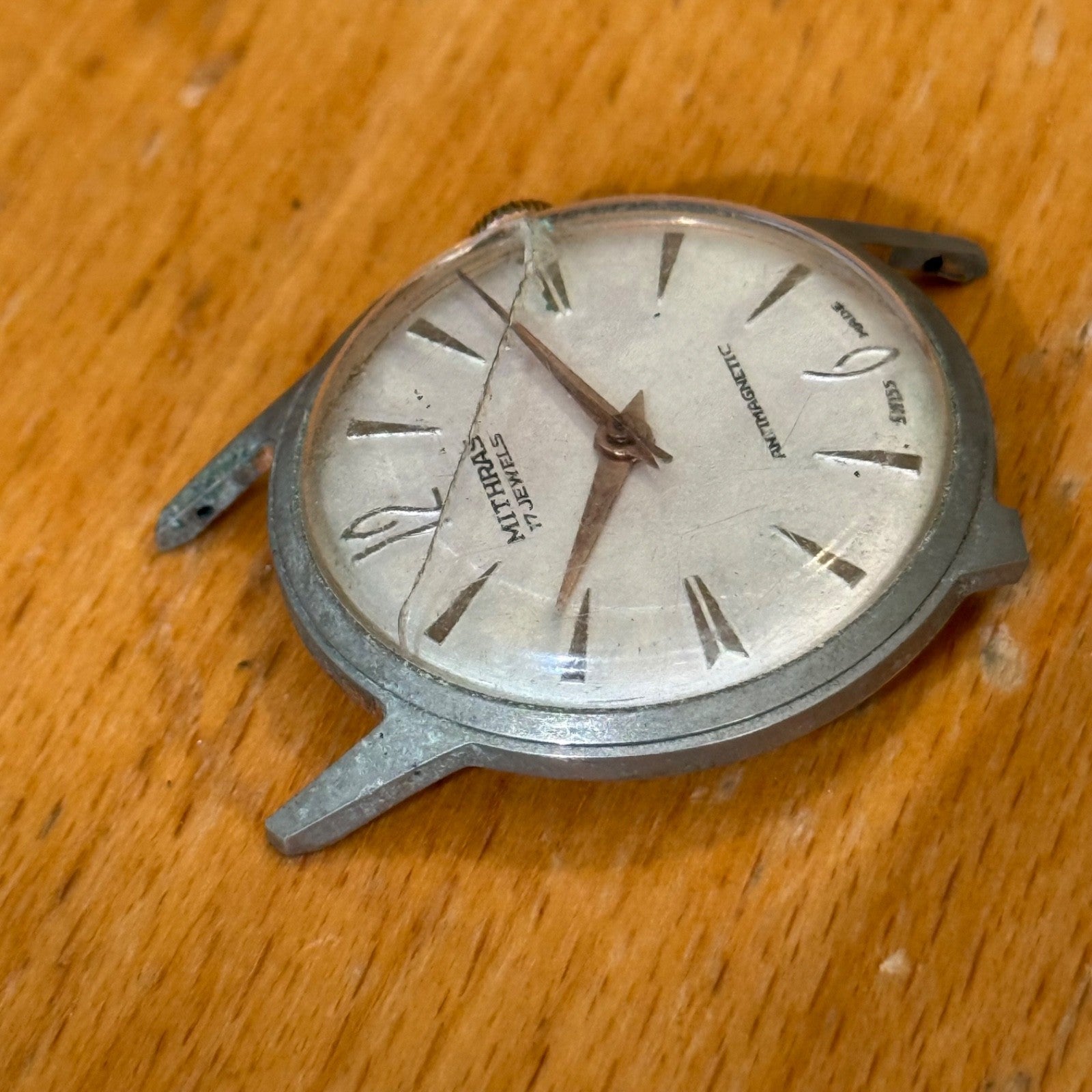 33mm Vintage Mithras 17 Jewels Unidentified Swiss Manual Wind Watch FOR PARTS