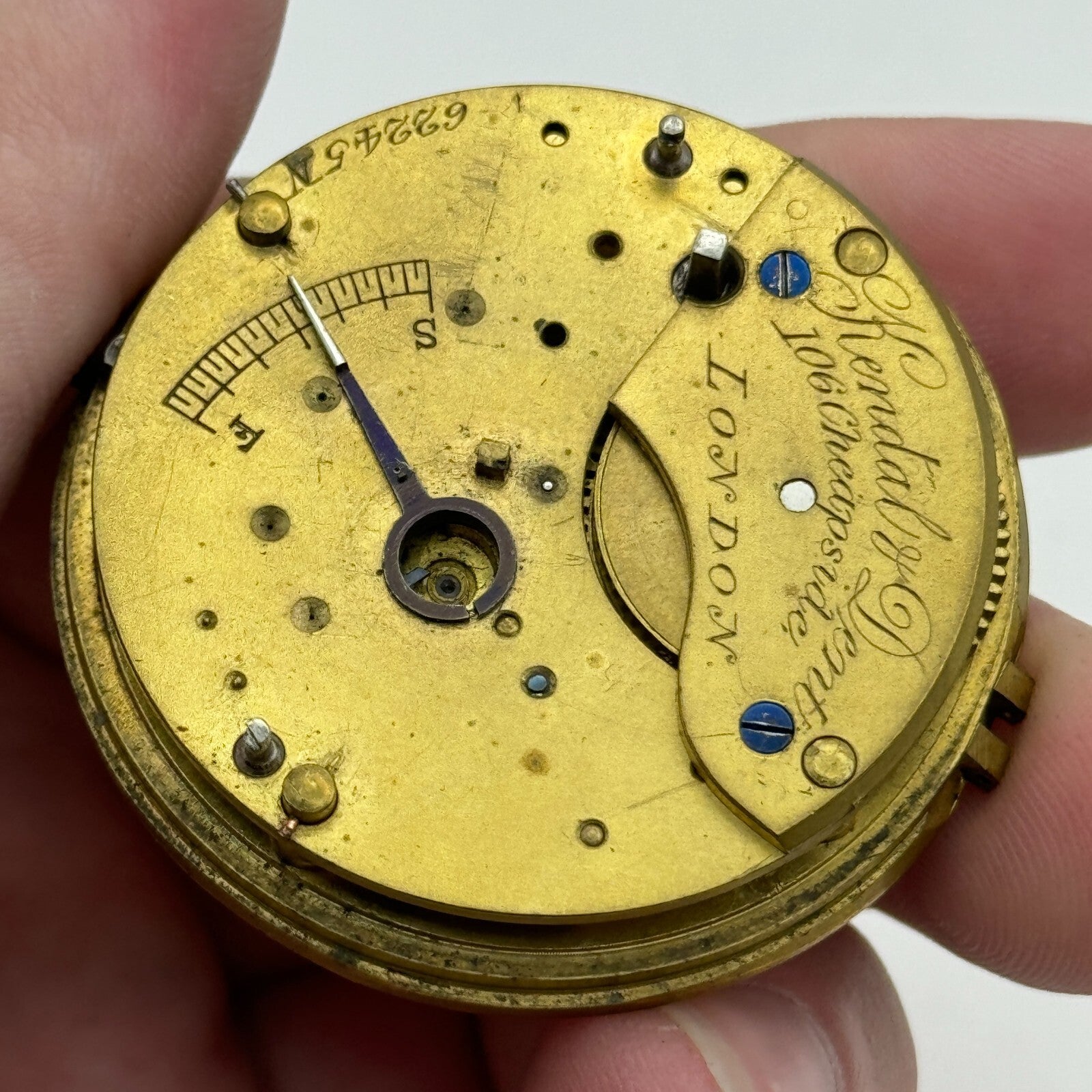 46mm Antique Kendal & Dent Cheapside London Pocket Watch Movement PARTS SPARES