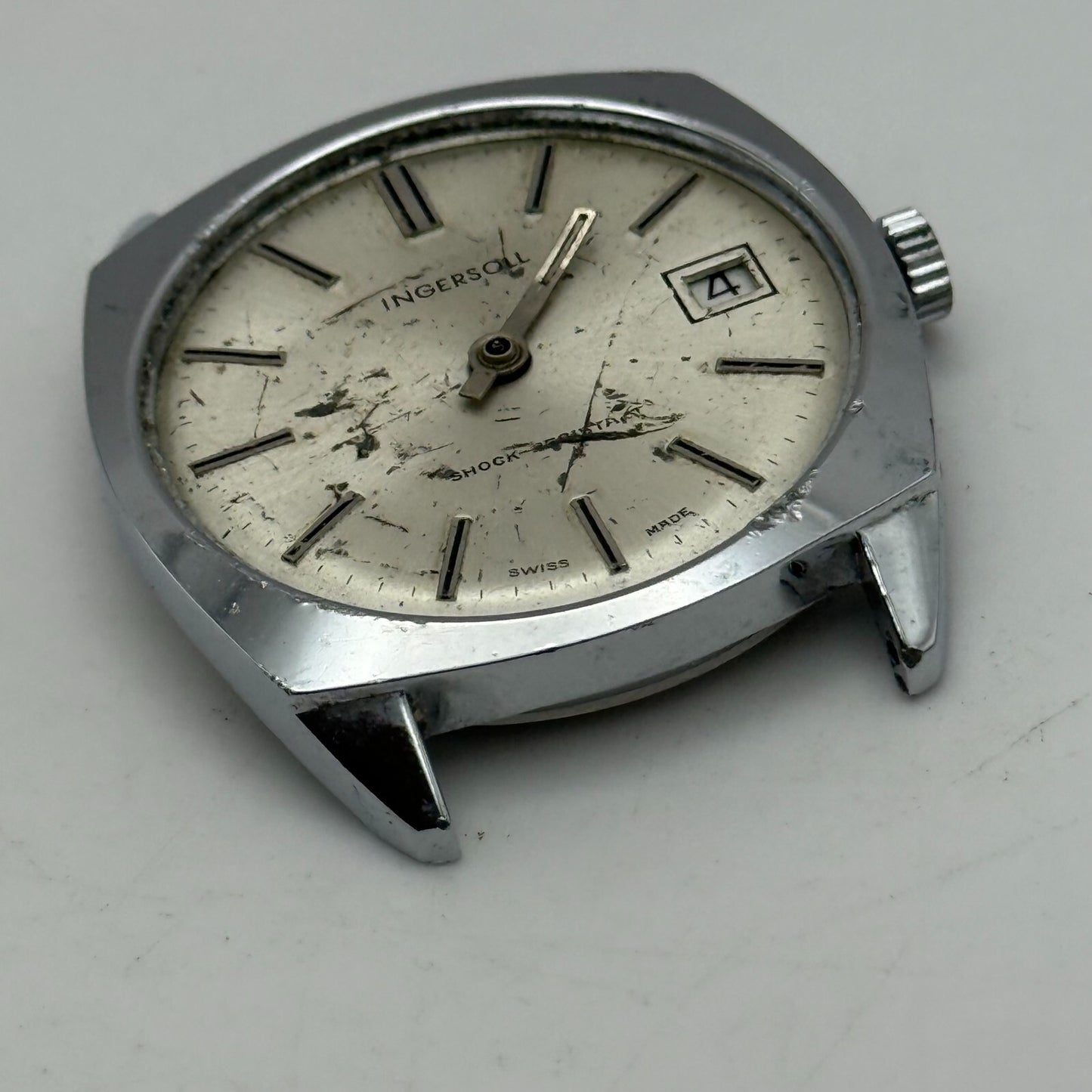 34mm Men’s Vintage Ingersoll Ronda RL 1215-21 Date Dial Swiss Watch PARTS REPAIR