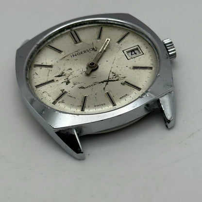 34mm Men’s Vintage Ingersoll Ronda RL 1215-21 Date Dial Swiss Watch PARTS REPAIR