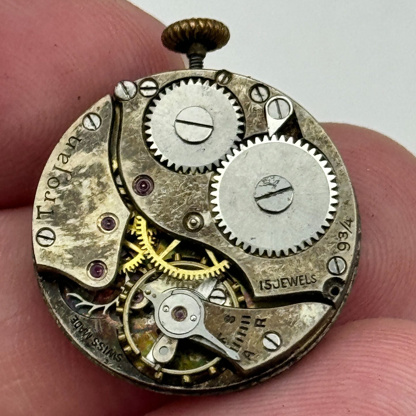 22mm Trojan 9 3/4 Swiss 15 Jewels Trench Watch Movement Manual Wind PARTS SPARES