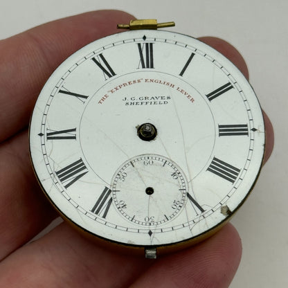44.9mm Antique J G Graves Sheffield English Express Lever Pocket Watch Movement