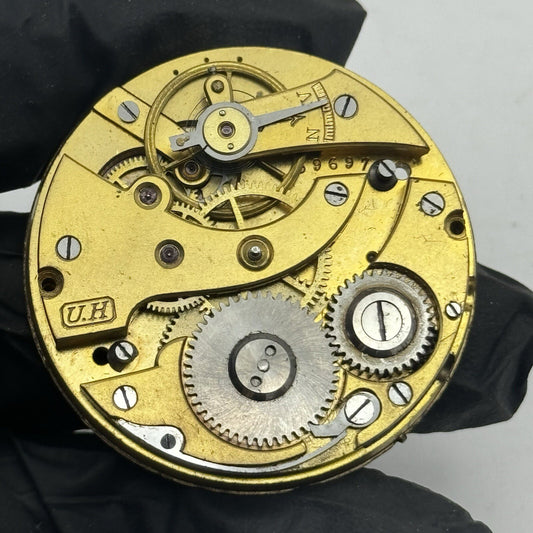 41.4mm Union Horlogere U H Pocket Watch Movement Dial FOR PARTS Restore