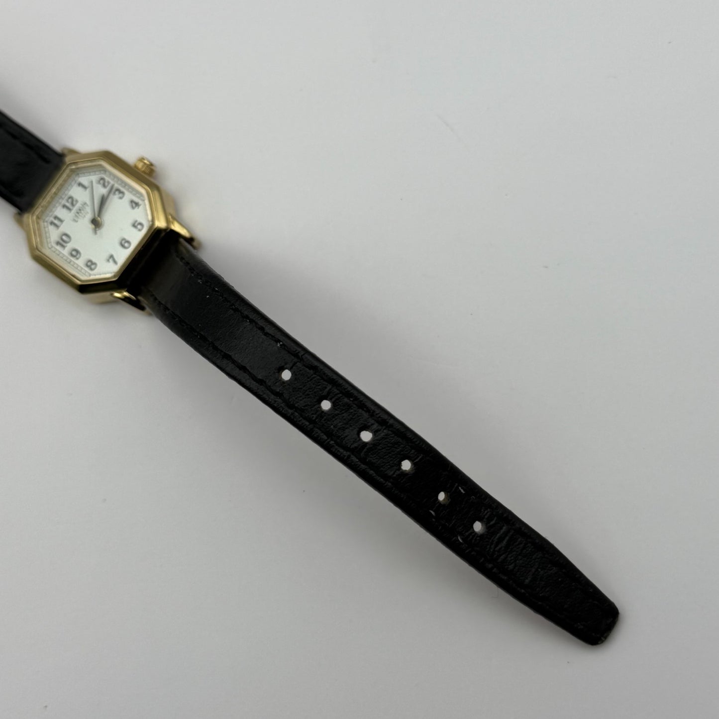 Limit 1912 Ladies Quartz Watch White Dial Black Leather Strap Working 22mm
