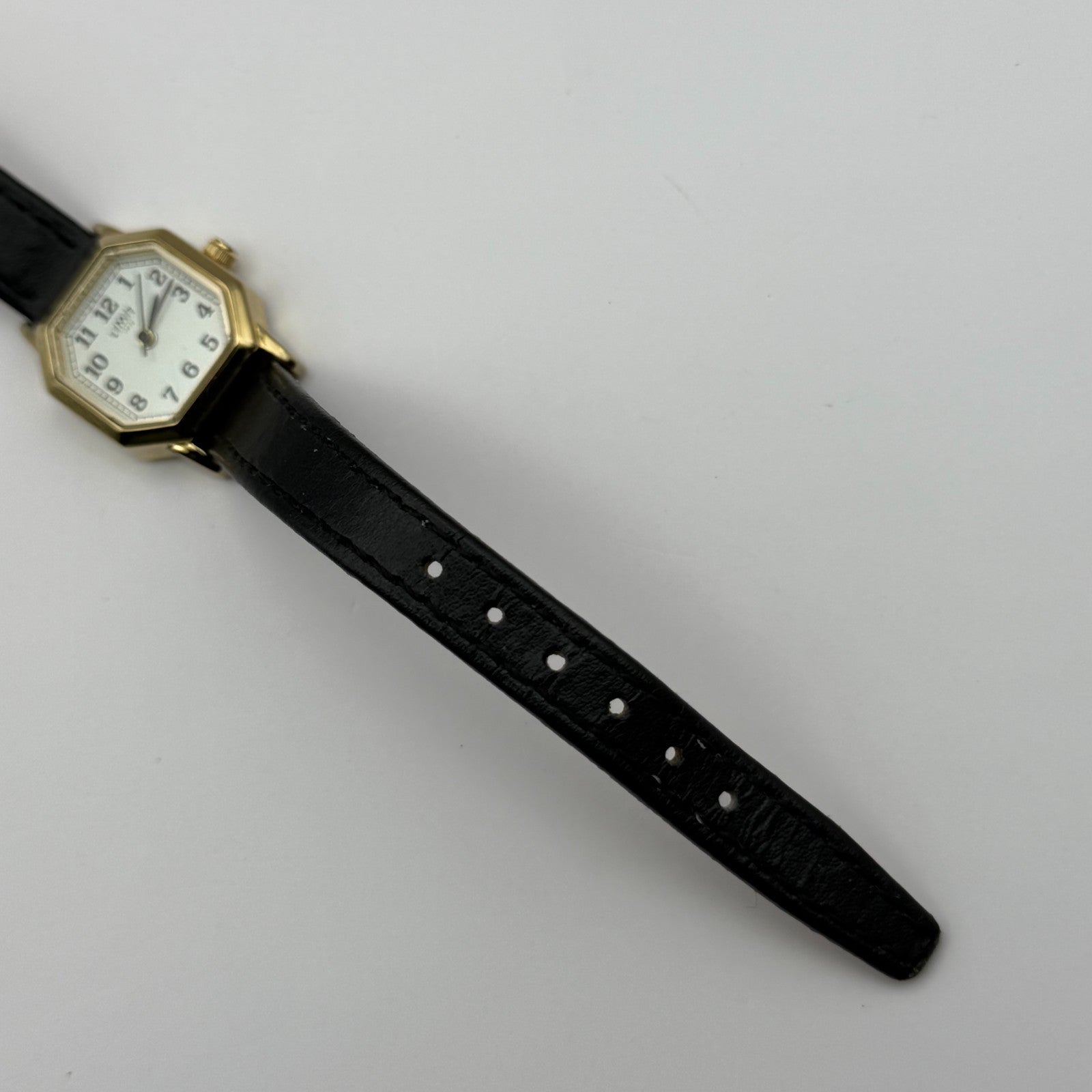 Limit 1912 Ladies Quartz Watch White Dial Black Leather Strap Working 22mm