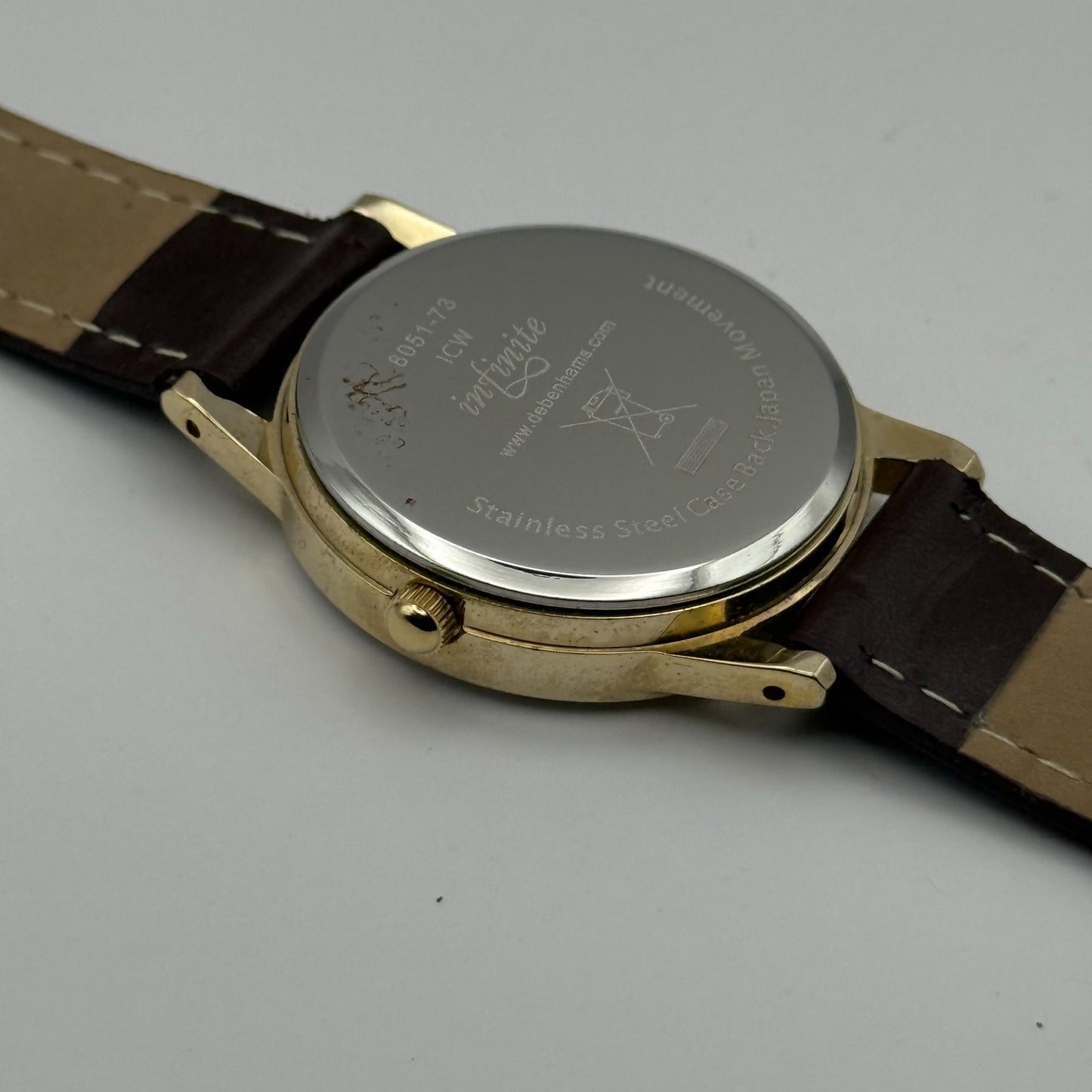 Infinite Ladies Quartz Watch Mother of Pearl Dial Brown Strap Japan Working 31mm