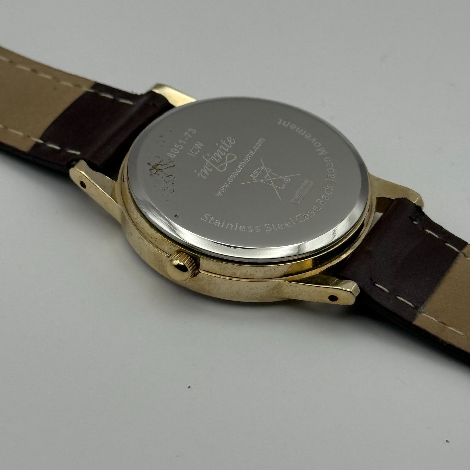 Infinite Ladies Quartz Watch Mother of Pearl Dial Brown Strap Japan Working 31mm