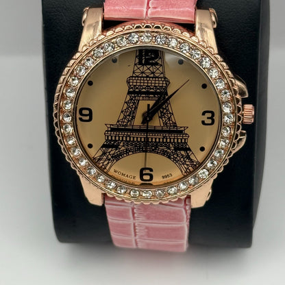 Womage Ladies Quartz Watch Eiffel Tower Design Crystal Accent Working 37mm