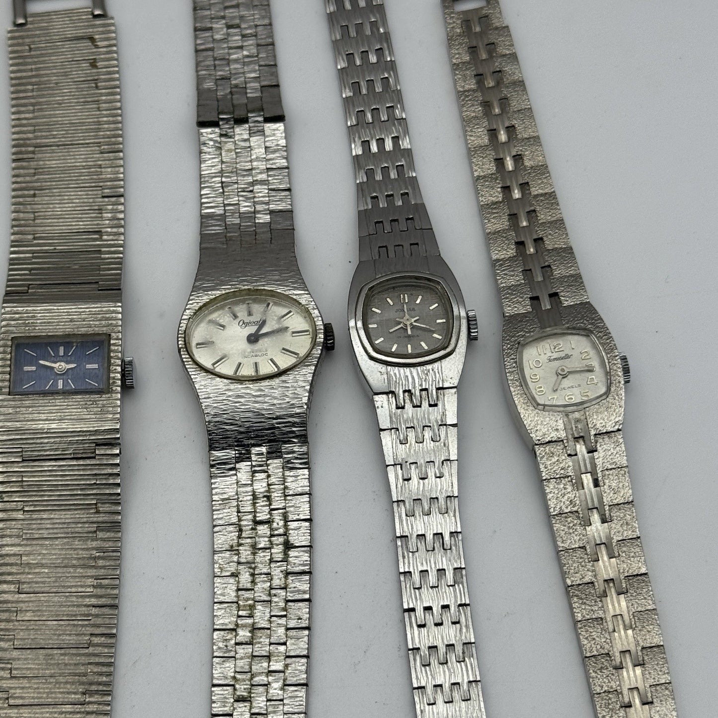 Bundle Of 9 Vintage Silver Tone Bark Affect Watches Mechanical Job Lot To Repair