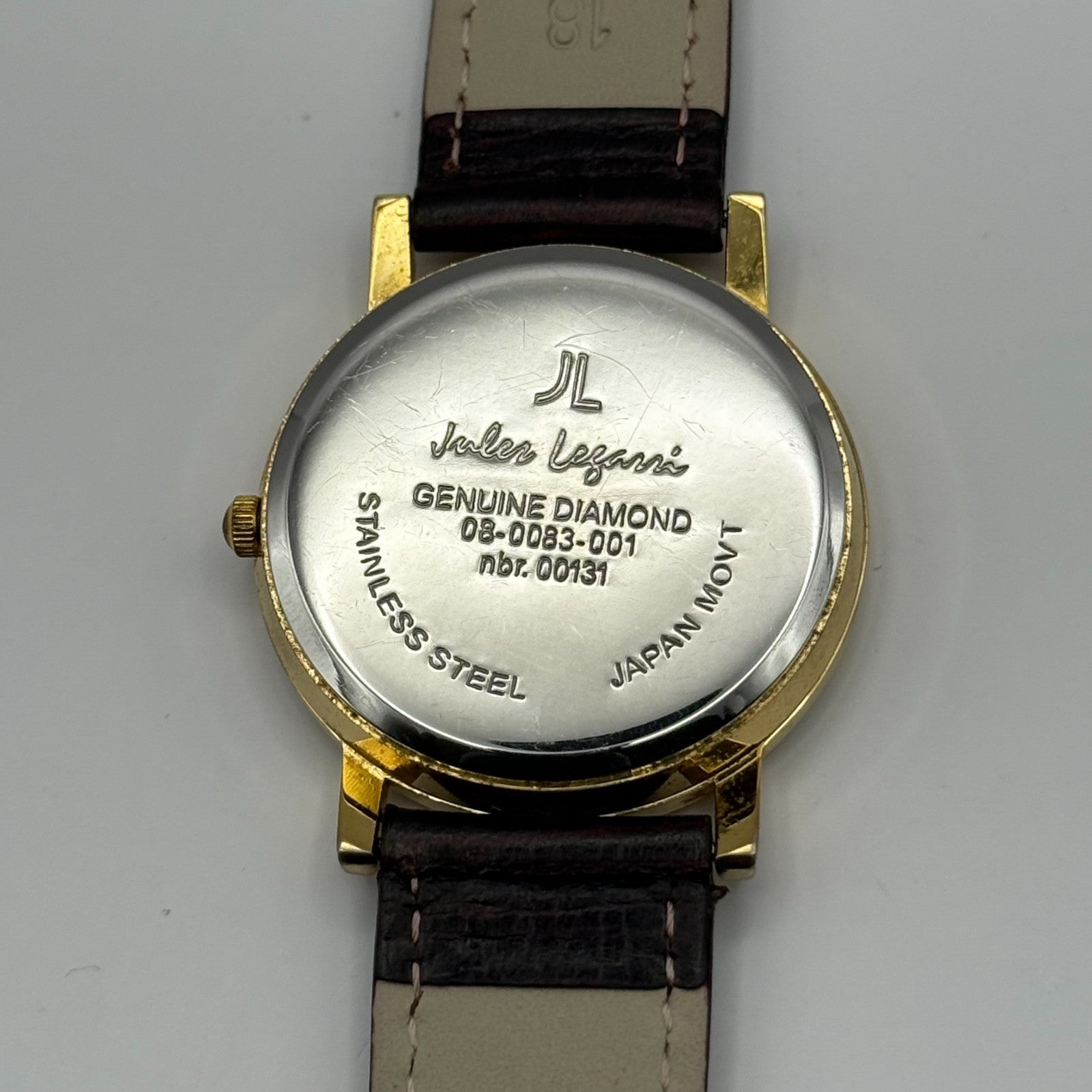 Jules Legassi Unisex Quartz Watch Genuine Diamond Black Dial Japan Working 34mm