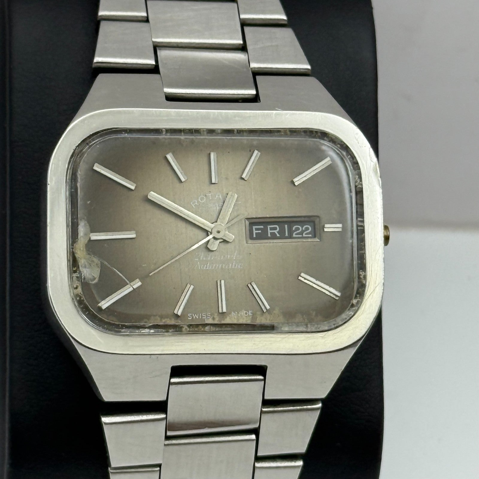 38mm Men’s Rare Vintage Rotary TV Case Automatic Swiss Date Watch PARTS REPAIR