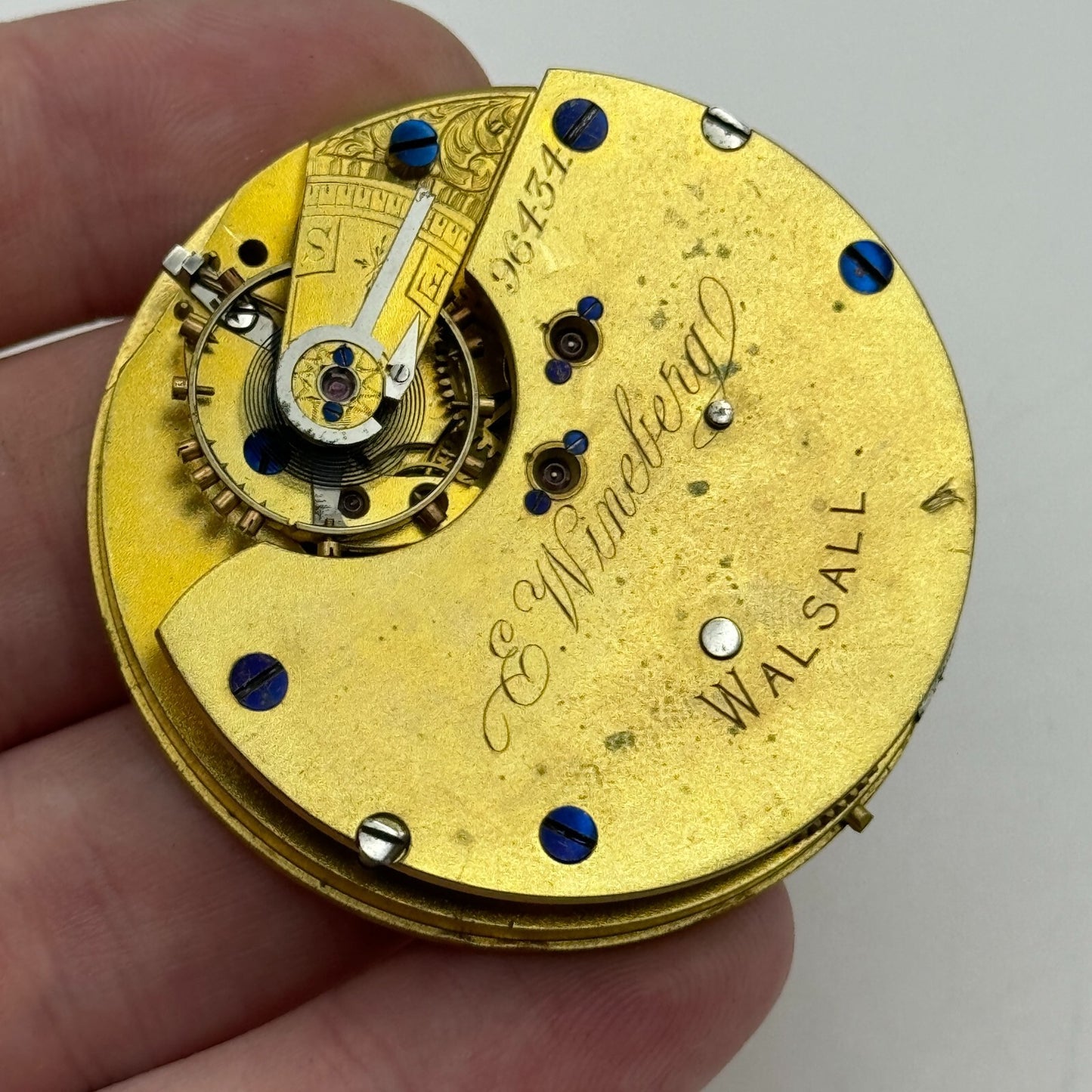 47.3mm Antique E Wineberg Walsall Pocket Watch Movement PARTS REPAIR SPARES