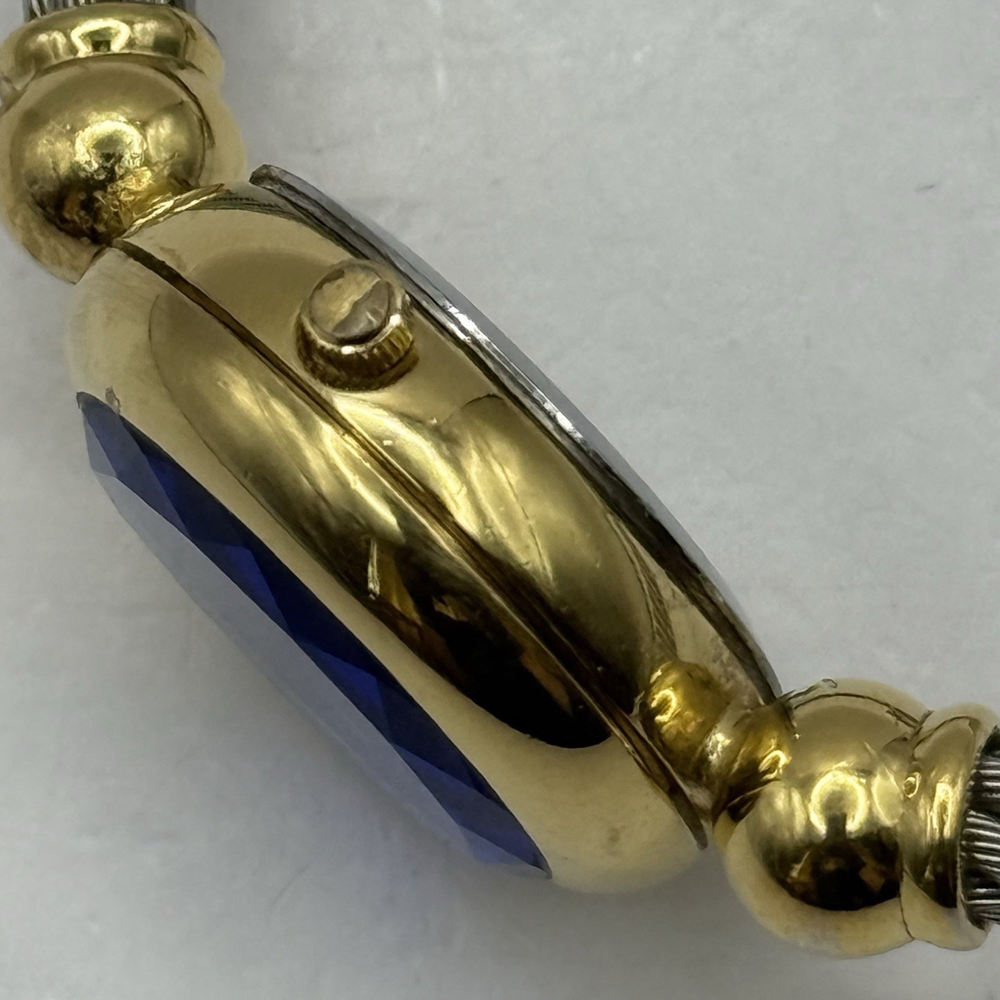 24mm Working Ladies Caravelle By Bulova Blue Dial Quartz Bangle Watch 6 Inches