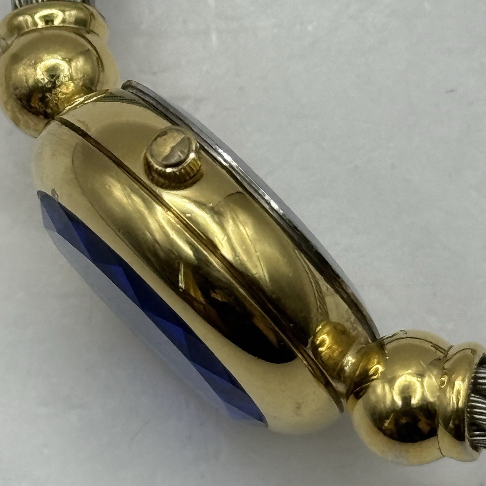 24mm Working Ladies Caravelle By Bulova Blue Dial Quartz Bangle Watch 6 Inches