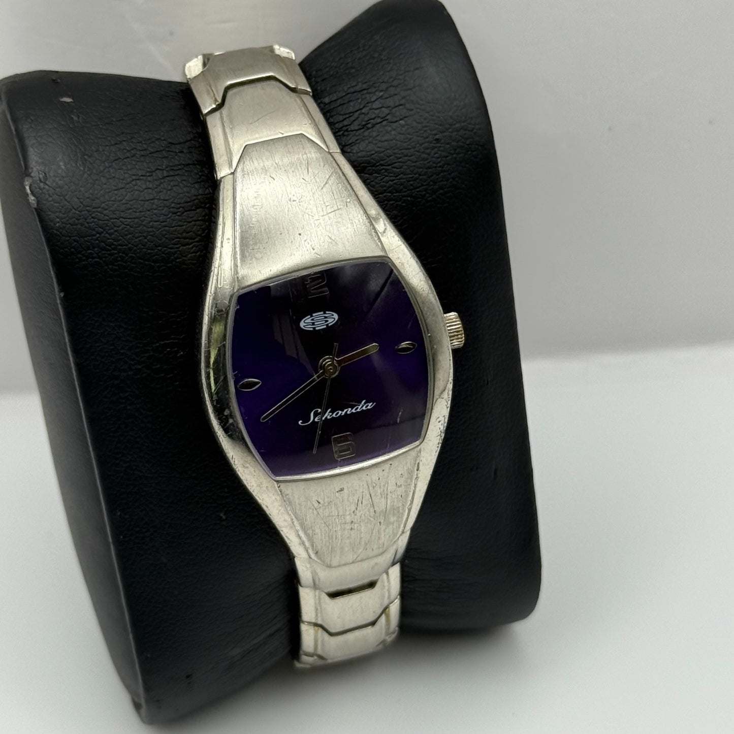 Sekonda Ladies Quartz Watch Purple Dial Silver Tone Bracelet Steel Working 24mm