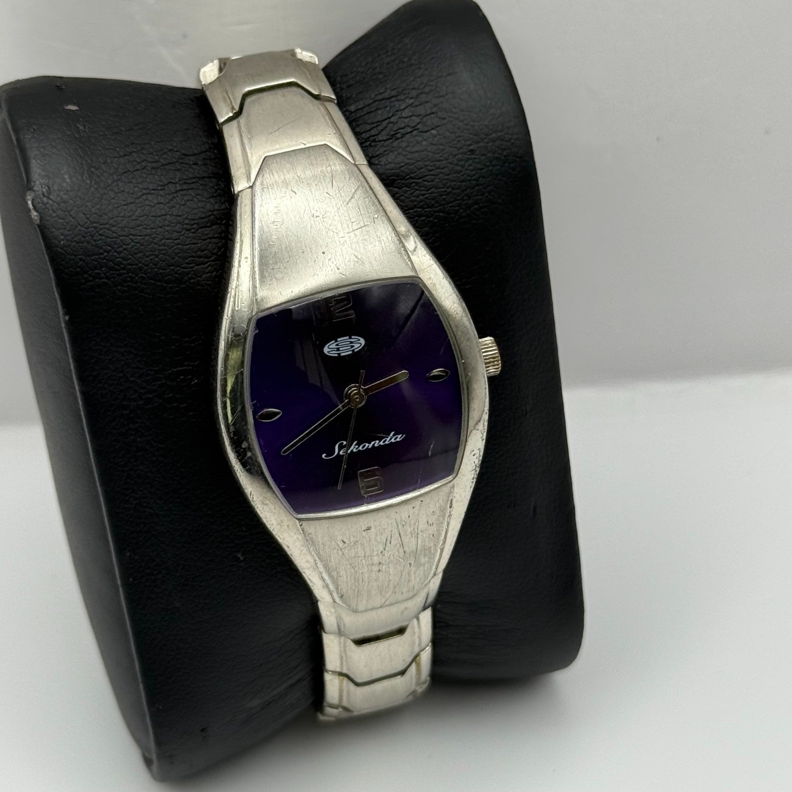 Sekonda Ladies Quartz Watch Purple Dial Silver Tone Bracelet Steel Working 24mm