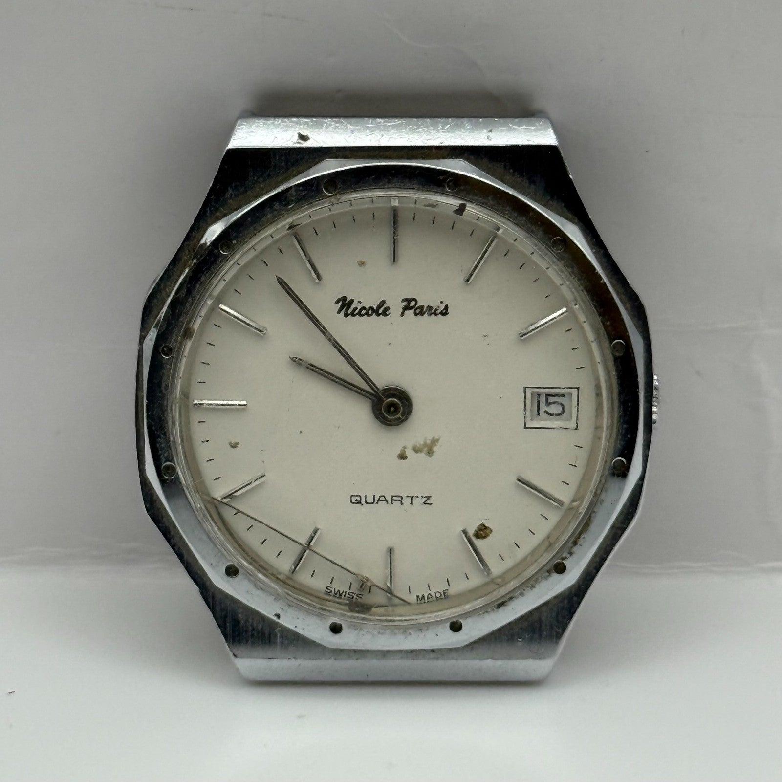 EB 870.111 Quartz Watch Nicole Paris Date Dial Swiss 33mm UNTESTED PARTS REPAIR