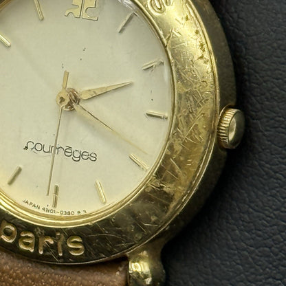 25mm Working Ladies Vintage Courreges Paris 4N01-0220 Gold Plated Quartz Watch