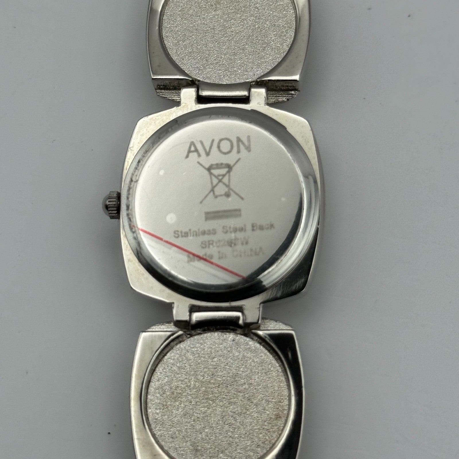 Avon Ladies Quartz Watch Silver Dial Squared Shape Bracelet Japan Working 25mm