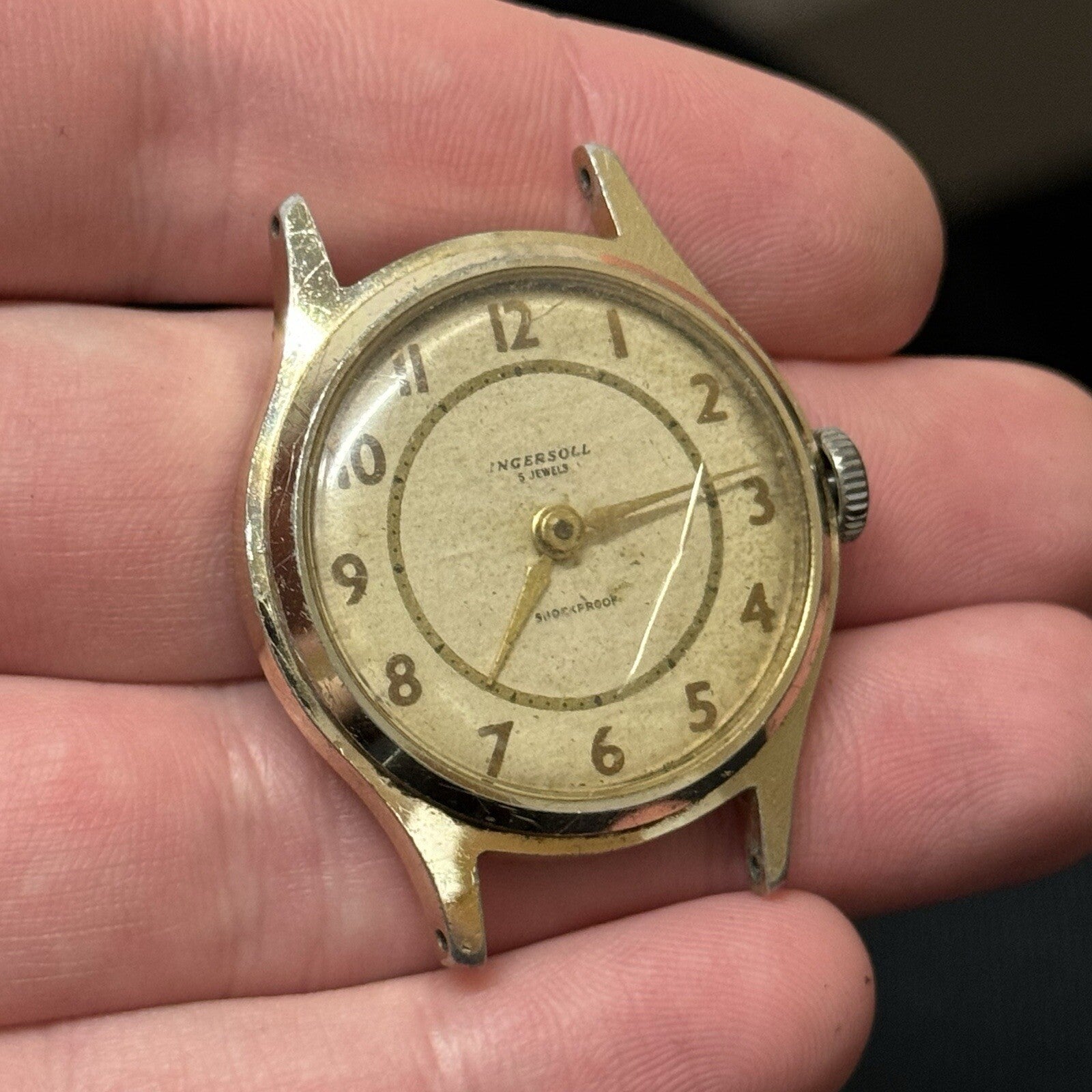 33mm Gents Vintage Ingersoll 5 Jewels Shock Proof Wristwatch NON WORKING Spares