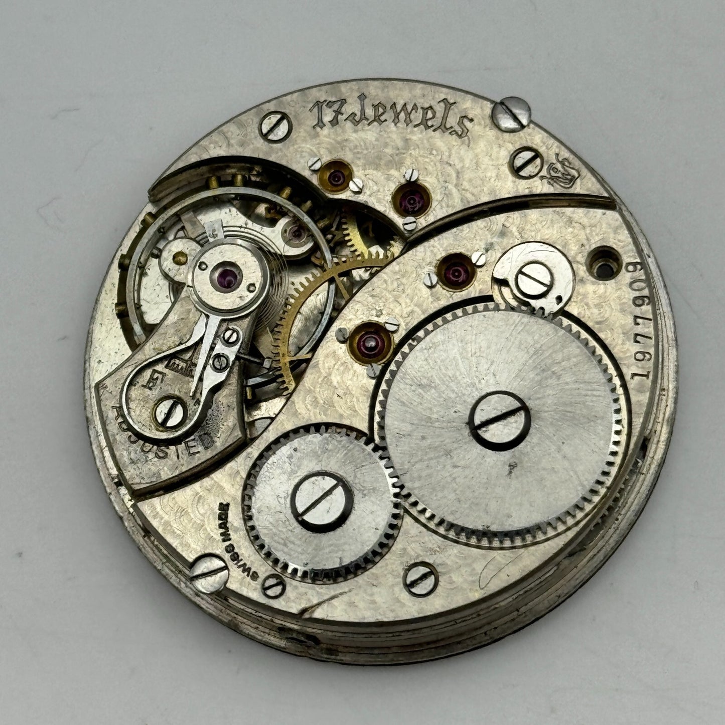 43.1mm Unidentified High Grade Open Face 17 Jewels Pocket Watch Movement PARTS