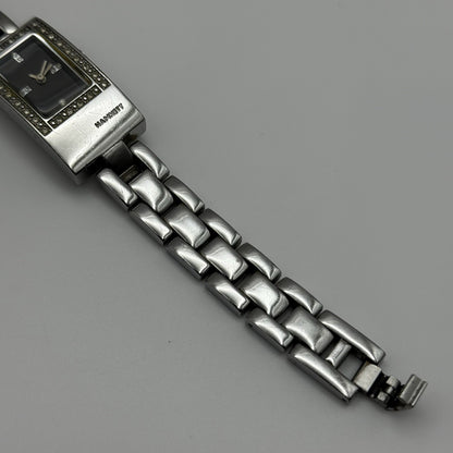 Working Hamnett Ladies Silver Tone Black Dial 19mm Quartz Watch New Battery