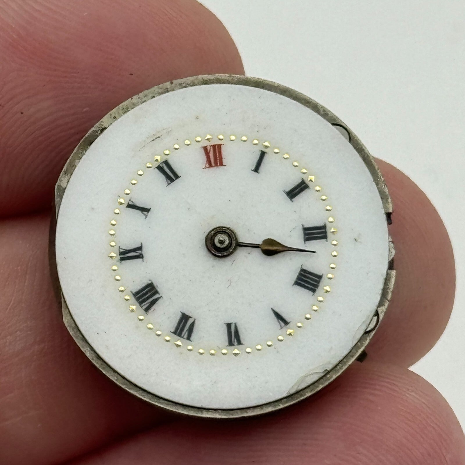 23.6mm Unidentified Porcelain Dial Trench Watch Movement Manual Wind FOR PARTS