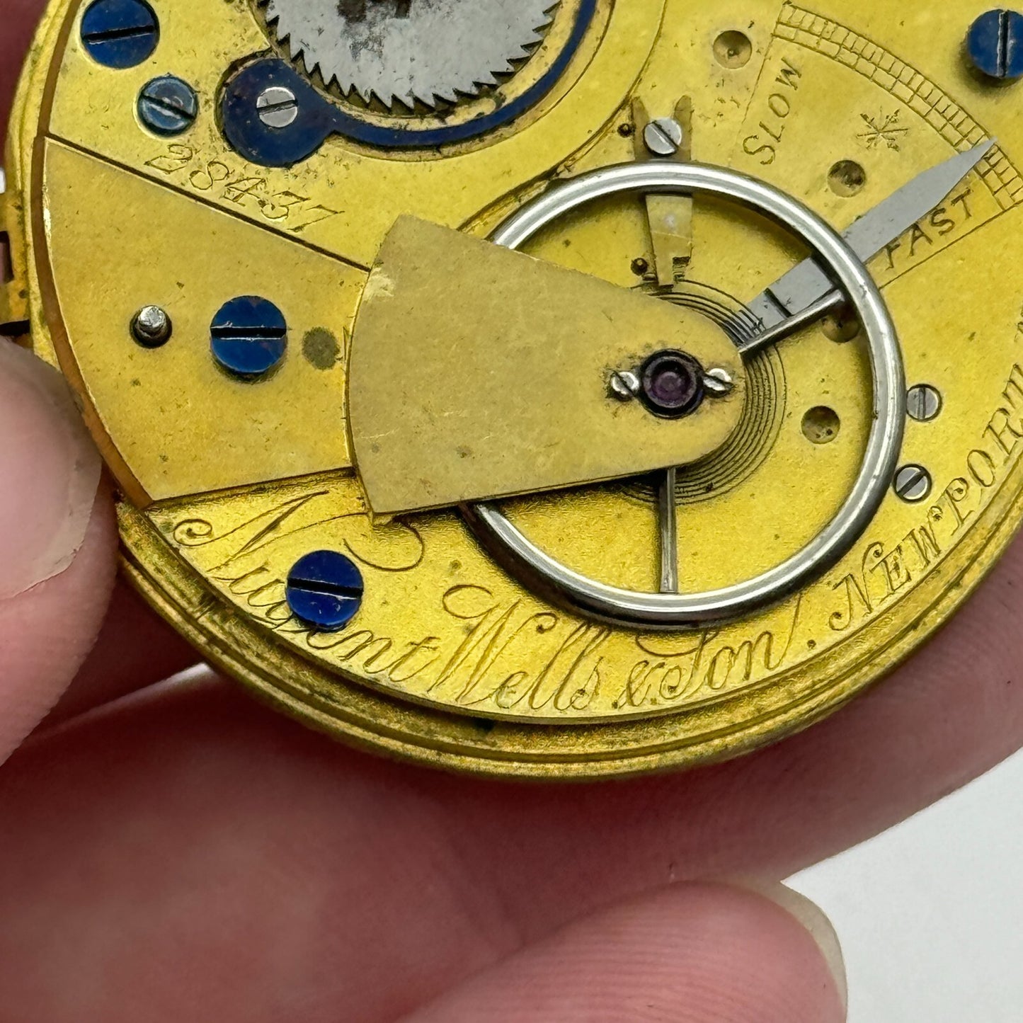 43mm Antique Unusual Nugent Wells & Son Newport Pocket Watch Movement PARTS