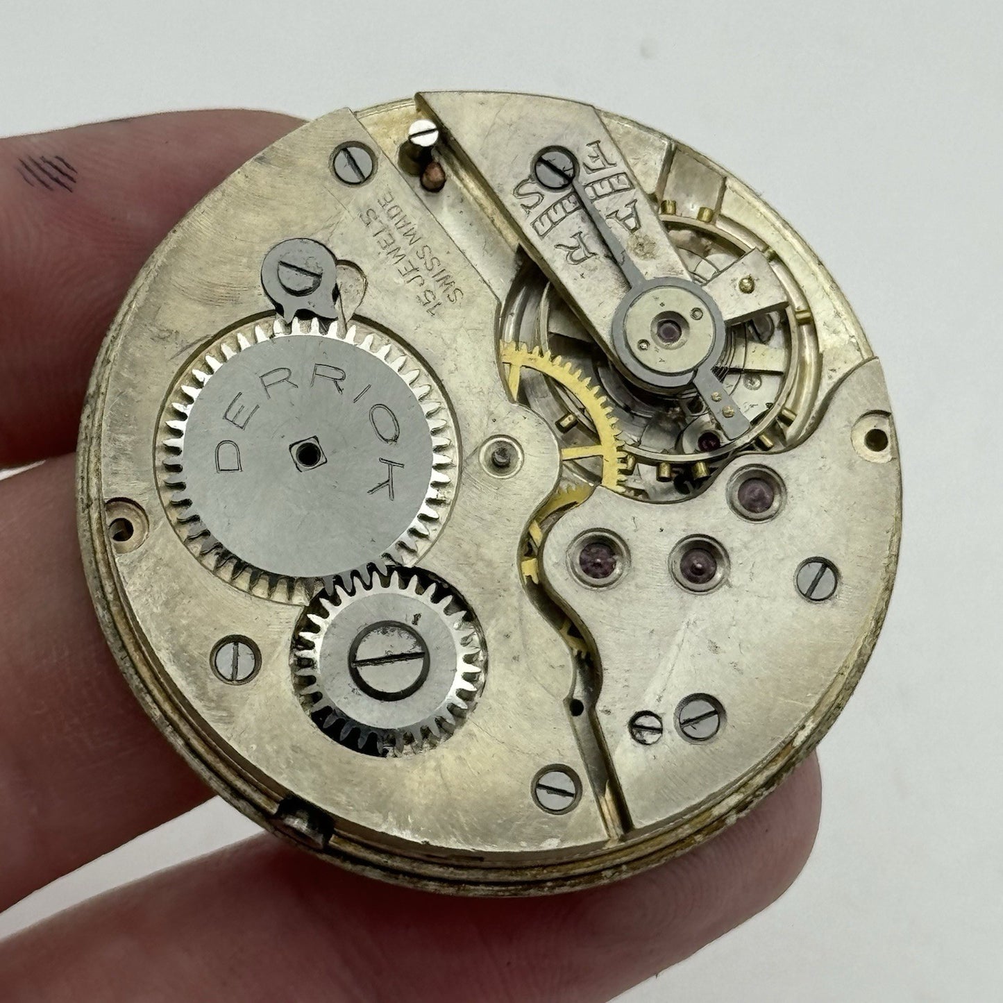 43mm Derrick 15 Jewels Swiss Vintage Hunter Pocket Watch Movement PARTS REPAIR