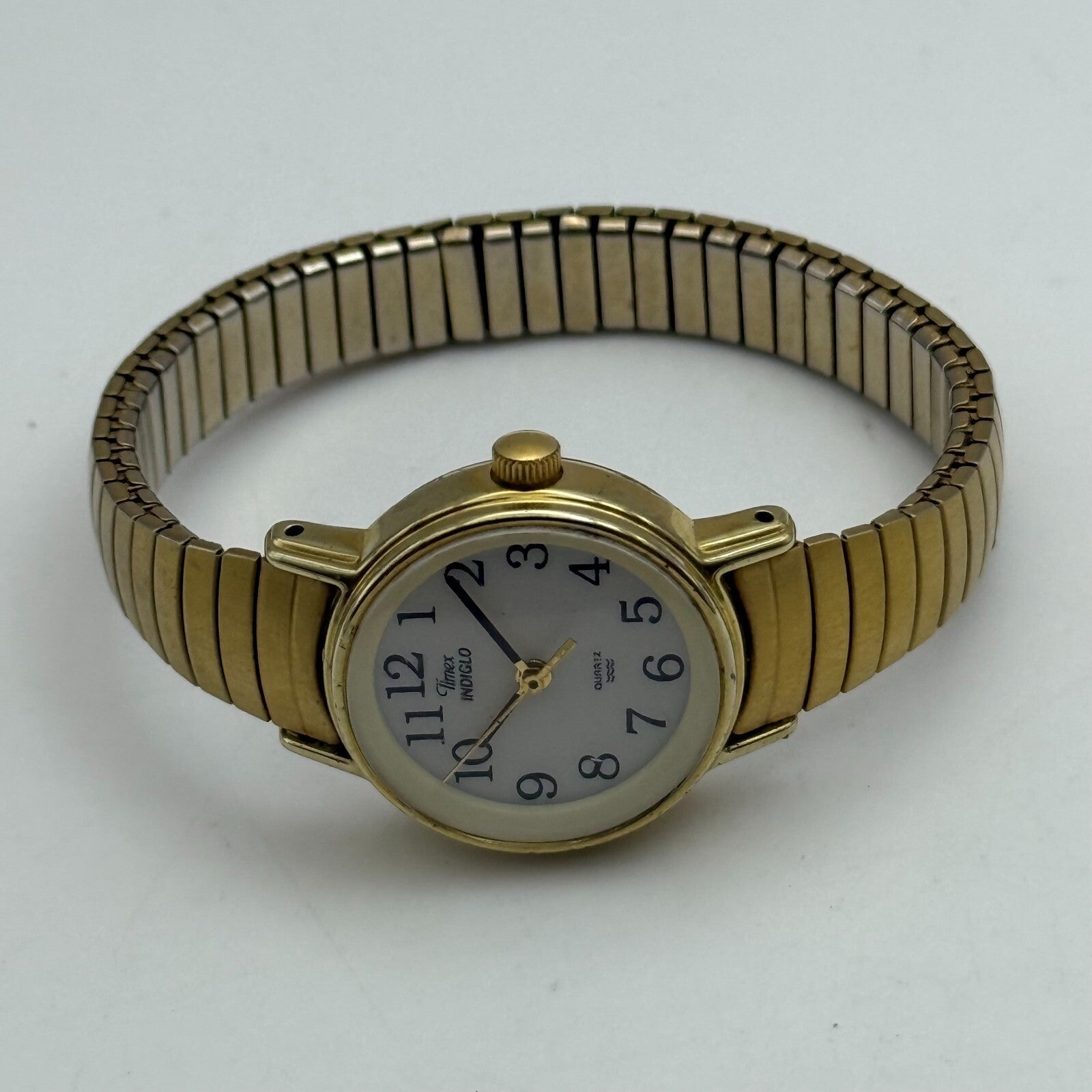 23mm Working Vintage Ladies Timex Indiglo Gold Plated Quartz Watch New Battery