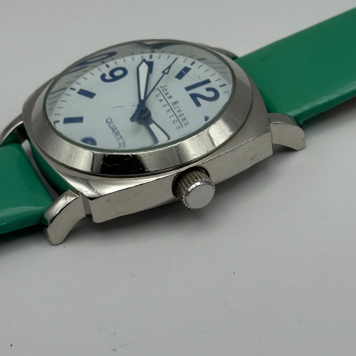 Joan Rivers Classics Mens Quartz Watch Green Leather Strap Japan Working 40mm