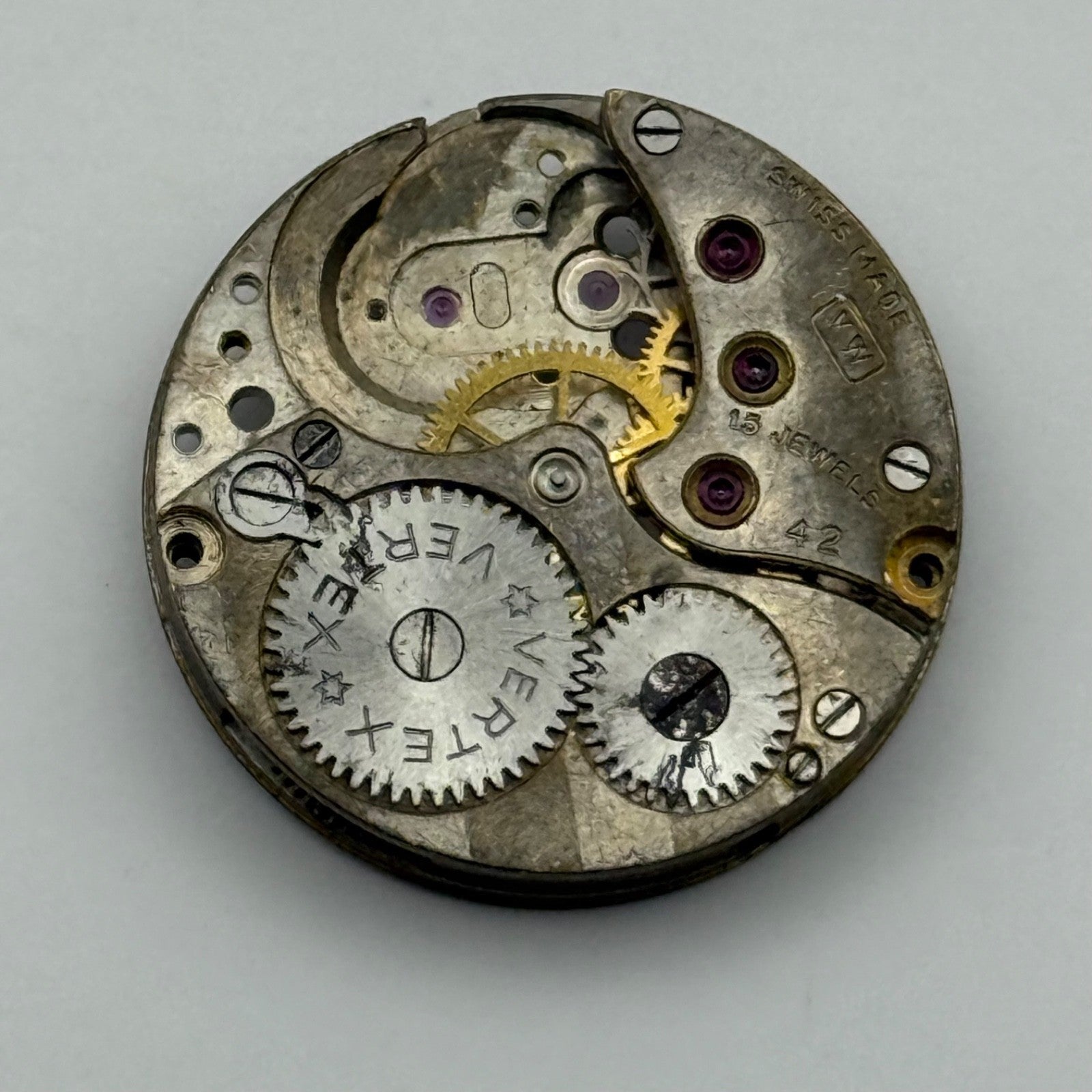 Vertex Revue 42 Watch Movement Manual Vintage Incomplete Parts Repair 19.6mm