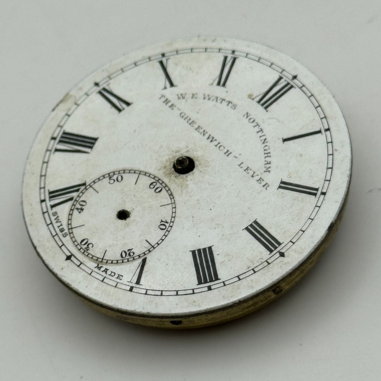 43mm Antique W E Watts The Greenwich Lever Key Wound Pocket Watch Movement PARTS