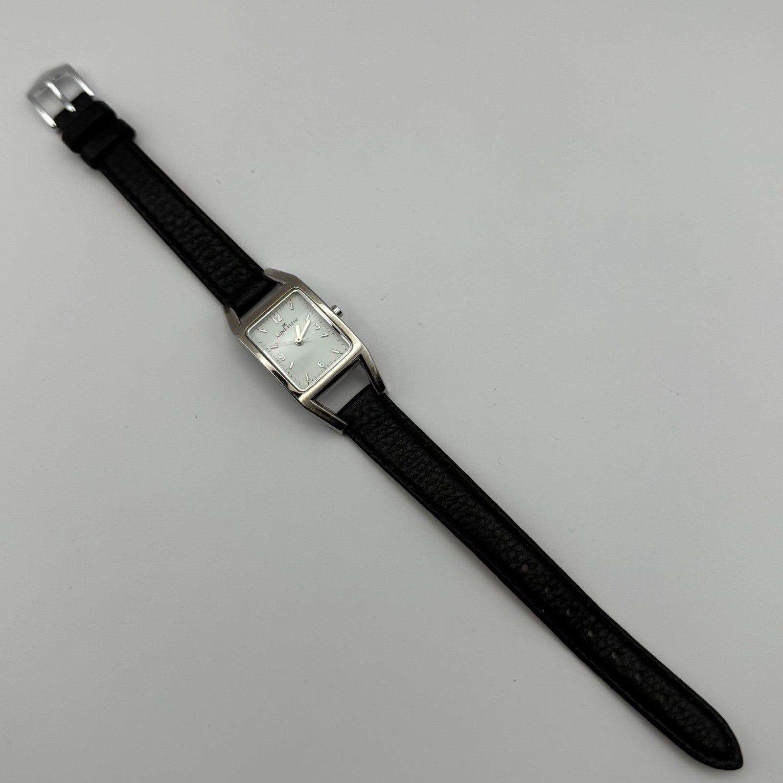 Anne Klein Ladies Quartz Watch White Dial Black Leather Strap Japan Working 18mm