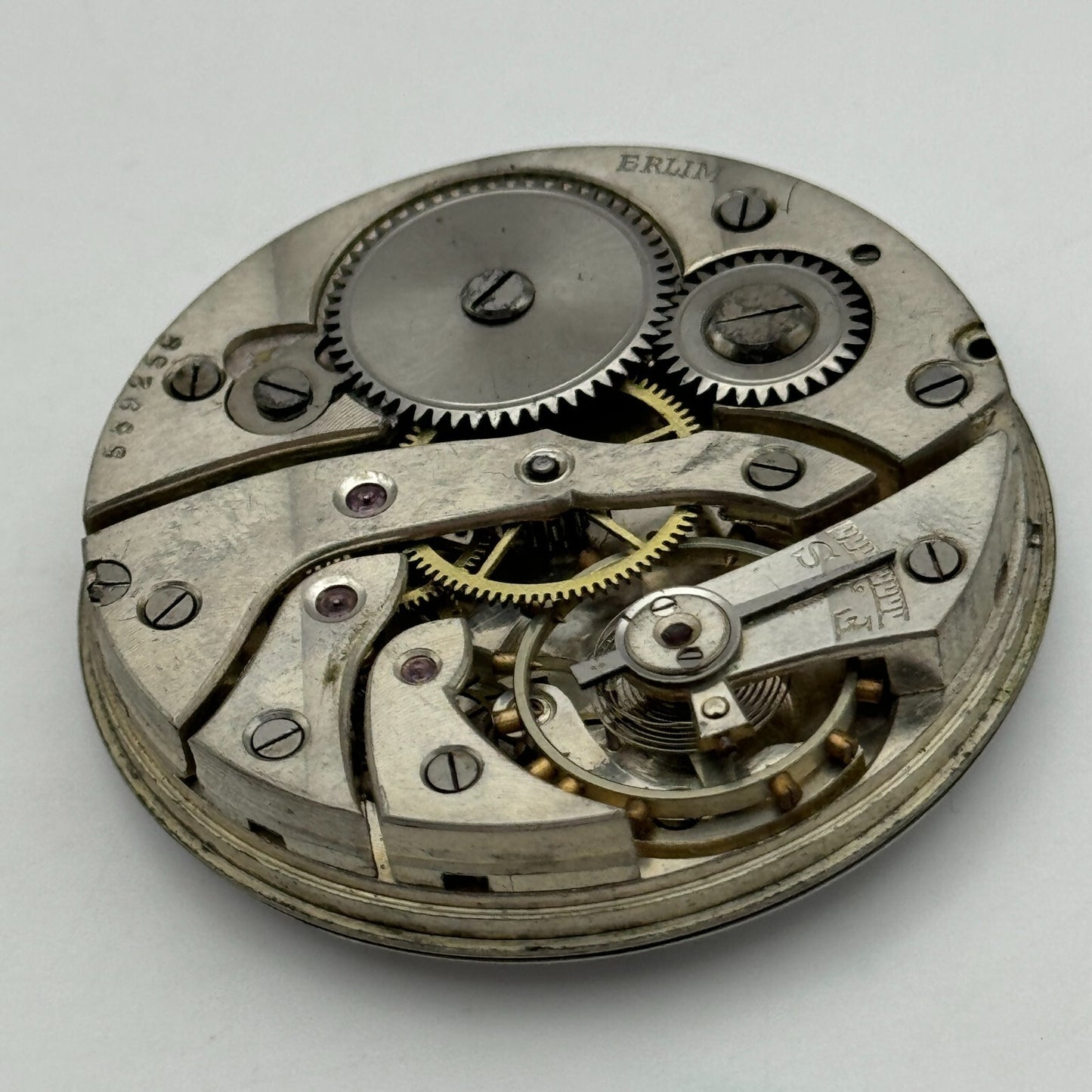 42.9mm Vintage Open Face Erlim Swiss Balance Ok Pocket Watch Movement PARTS
