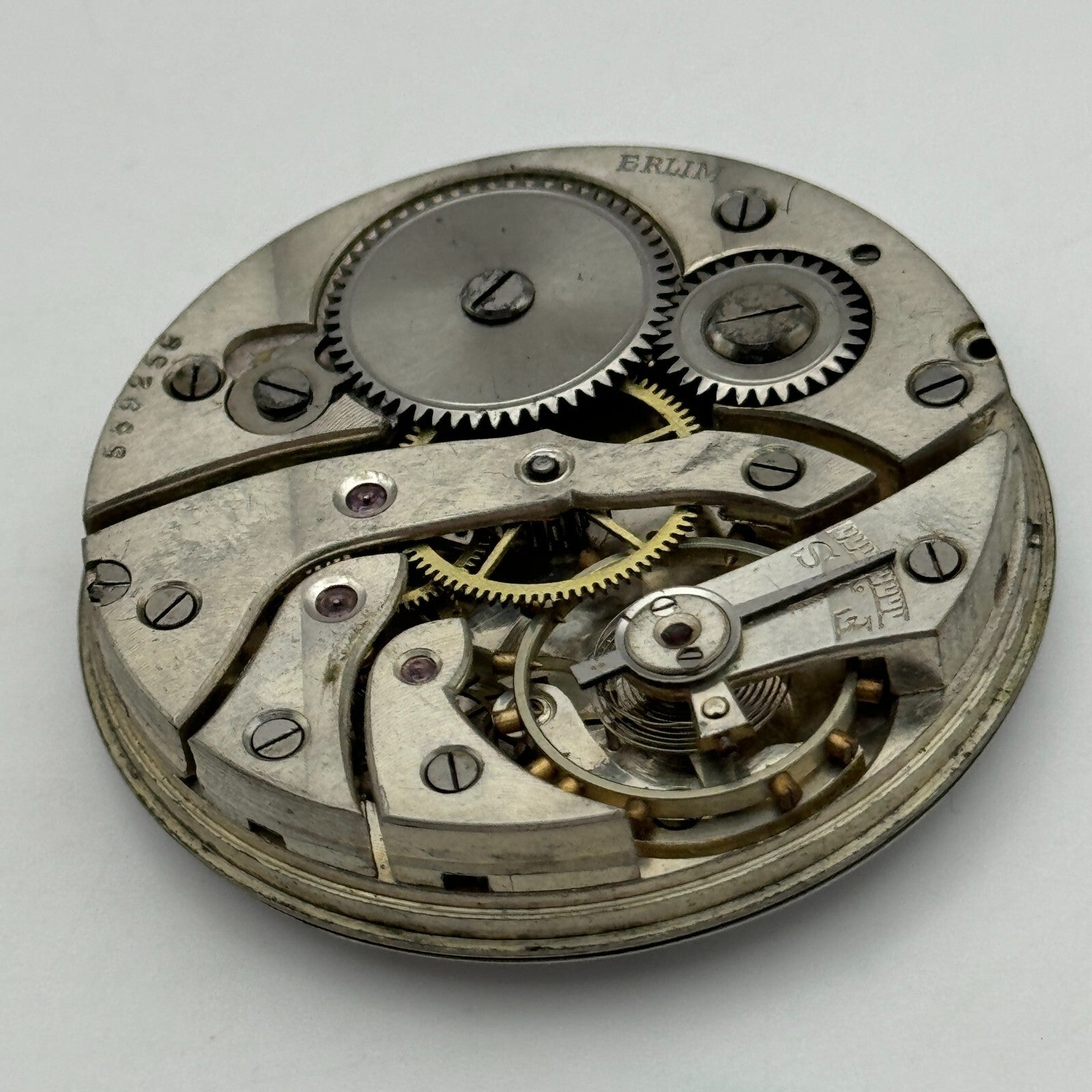 42.9mm Vintage Open Face Erlim Swiss Balance Ok Pocket Watch Movement PARTS
